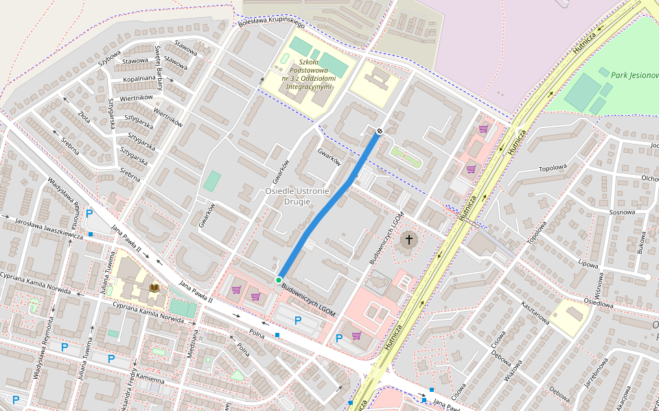 Bolesława Sztukowskiego walking route map in Lubin