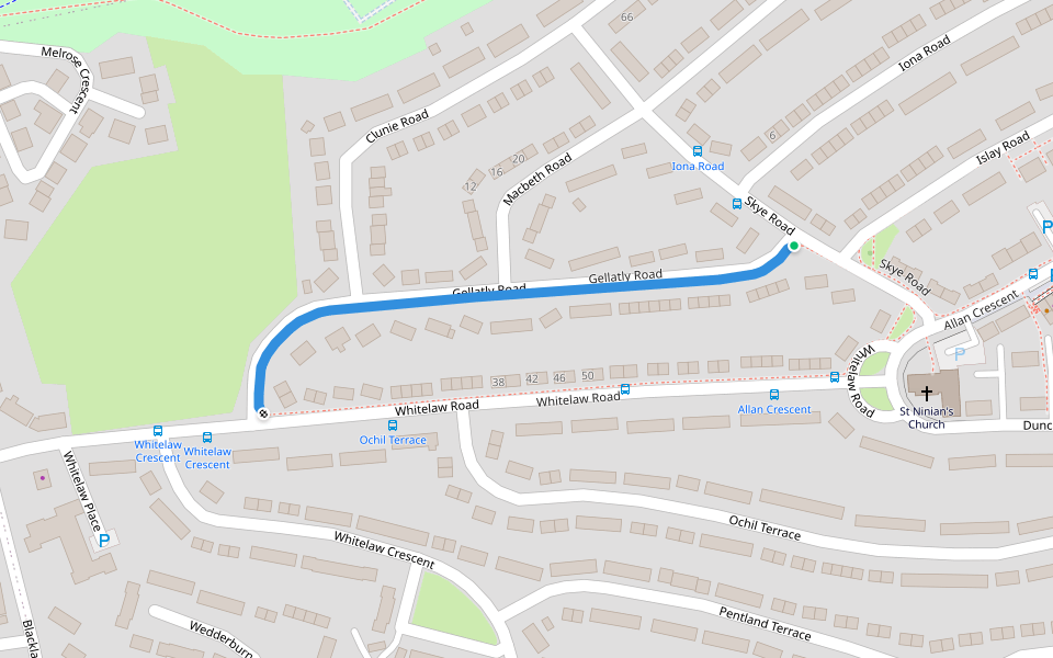 Gellatly Road walking route map in Dunfermline