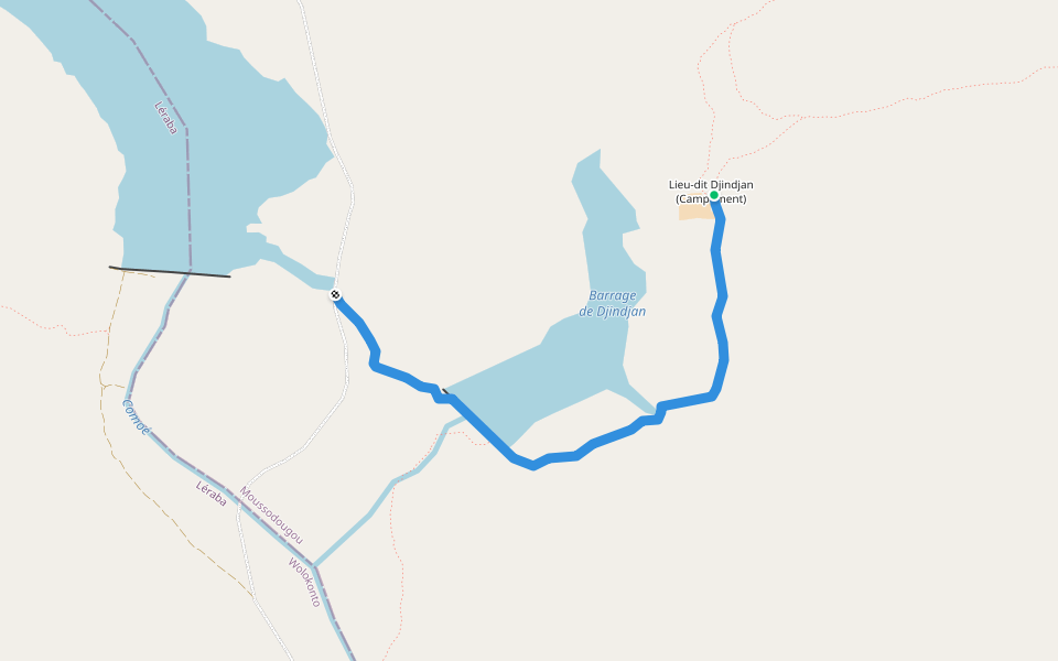 Chemin Djindjan - Route Moussoudougou-Bodadiougou walking route map in Kolokolo
