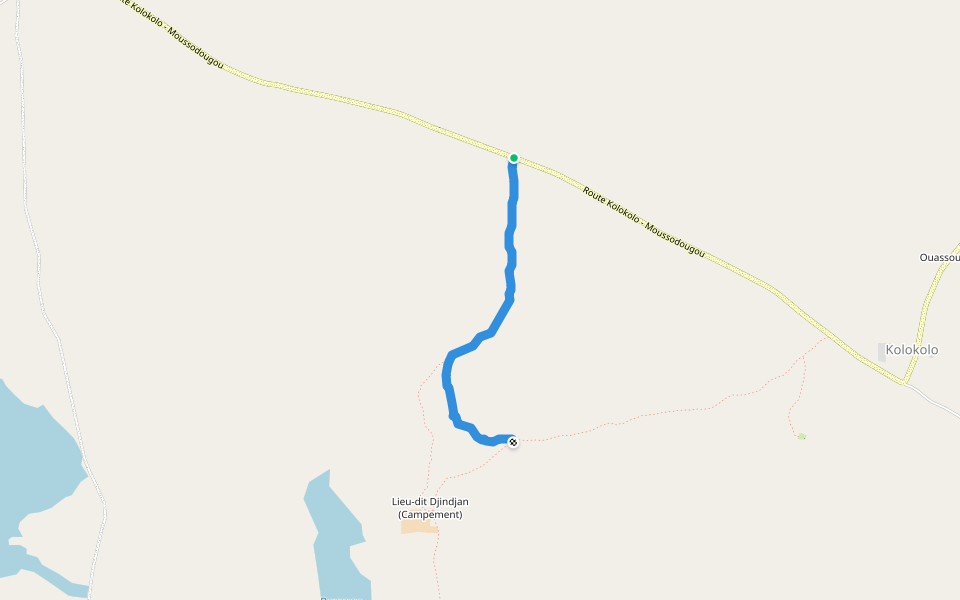 Chemin Djindjan-Moussodougou walking route map in Kolokolo