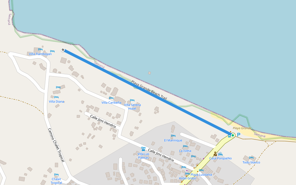 Playa Grande Beach Trail walking route map in Las Galeras