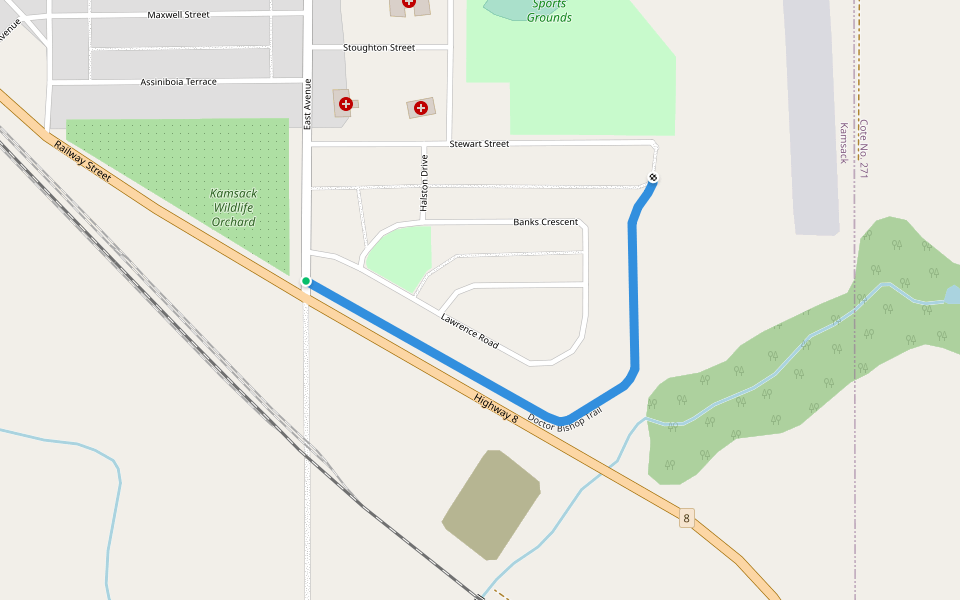Doctor Bishop Trail walking route map in Kamsack