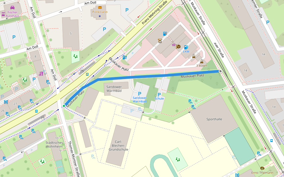 Muskauer Platz walking route map in Cottbus