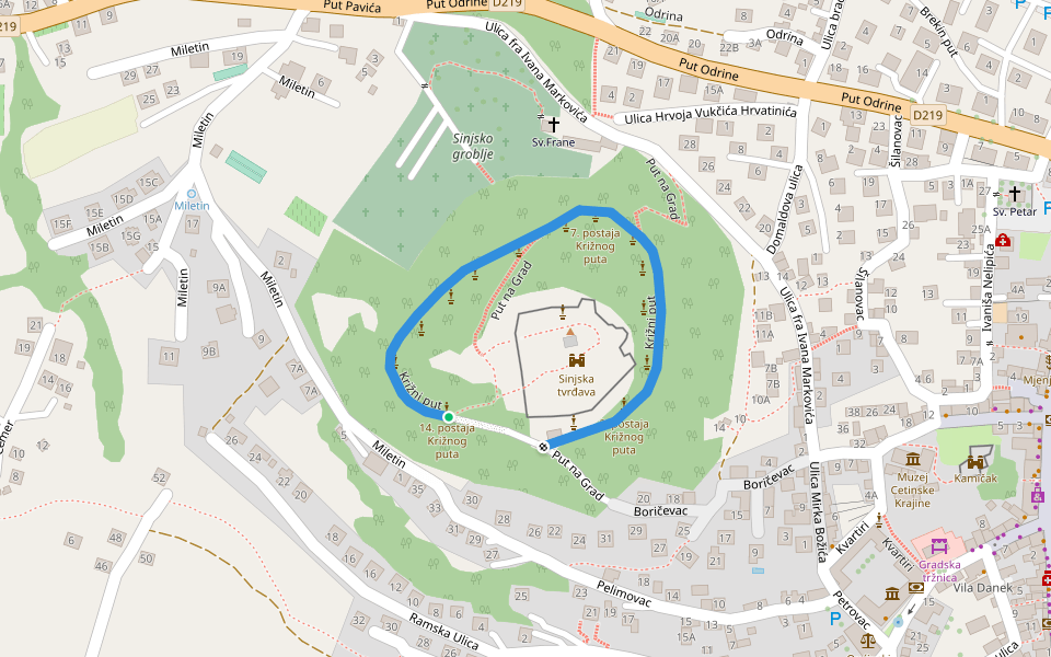 Križni put walking route map in Sinj
