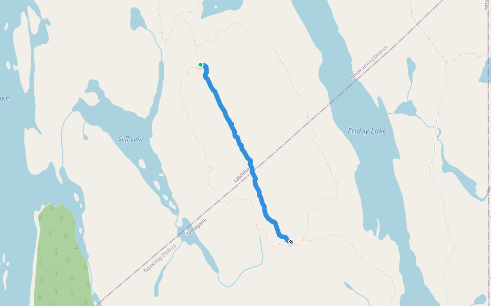 Ottawa-Temiskaming Highland Trail (Crevasse Trail) walking route map in Temagami