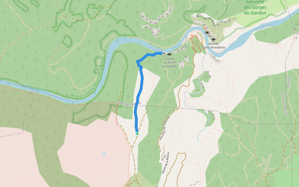 Descente du Gand Raid walking route map in Poulx