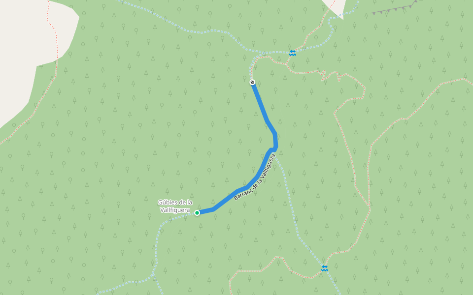 Barranc de la Vallfiguera walking route map in Alfara de Carles