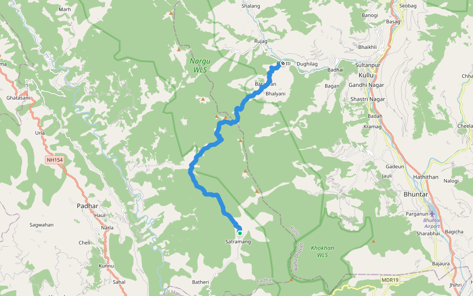 bhutti to chhuchhal walking route map in Kadhon