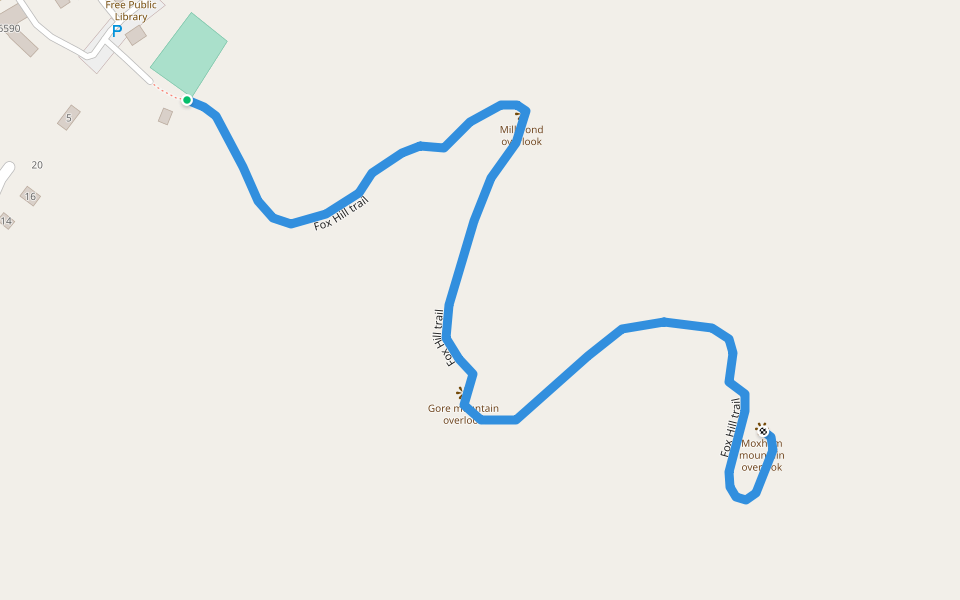 Fox Hill trail walking route map in Brant Lake