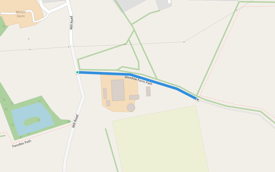 Meadow Farm Path walking route map in Marcham