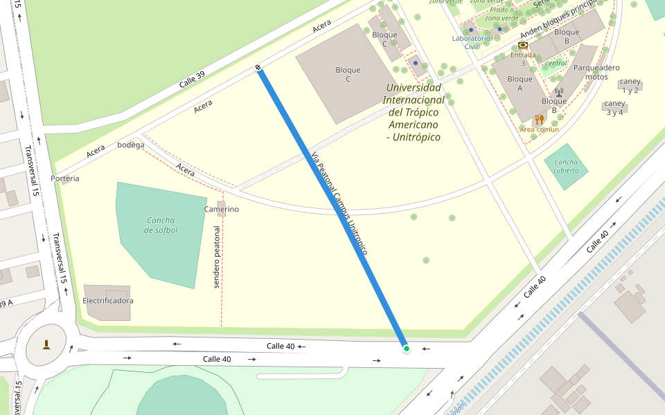 Via Peatonal Campus Unitropico walking route map in Yopal