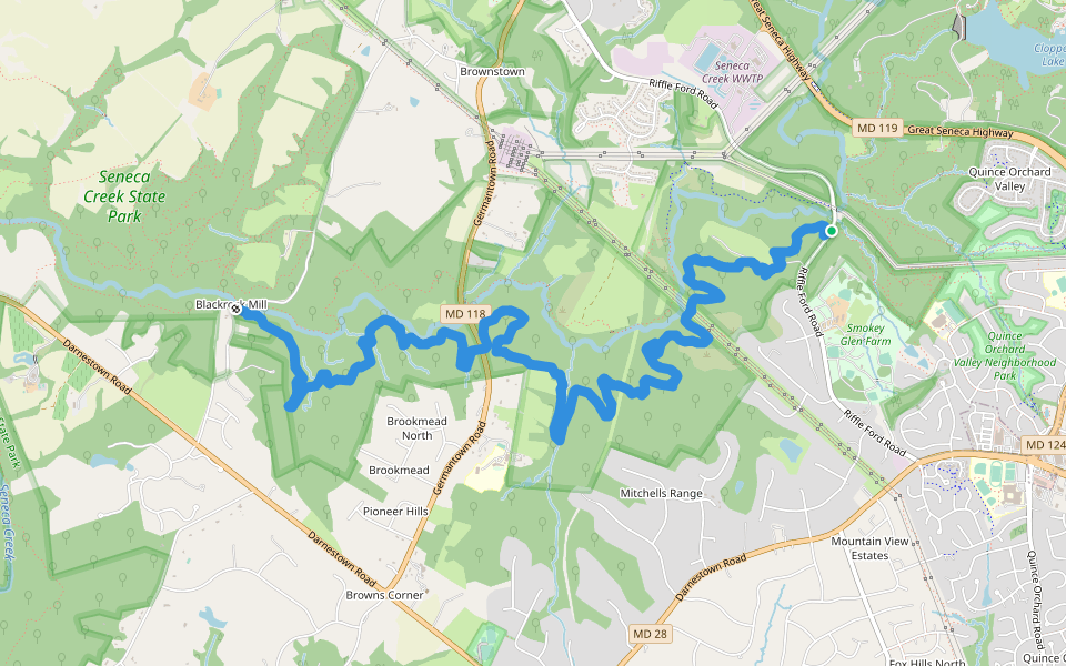 Seneca Ridge Trail walking route map in Gaithersburg