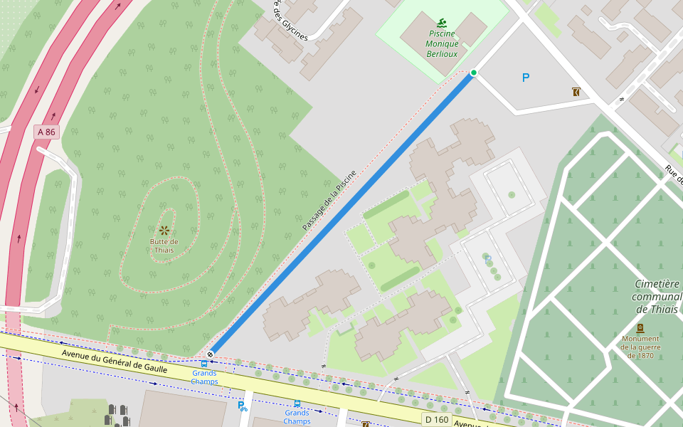 Passage de la Piscine walking route map in Thiais