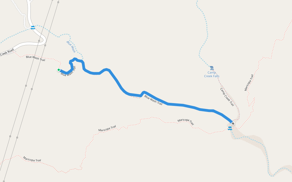 Blue Wash Trail walking route map in Cave Creek