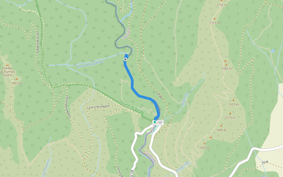 Senda del rio walking route map in Montejo de la Sierra