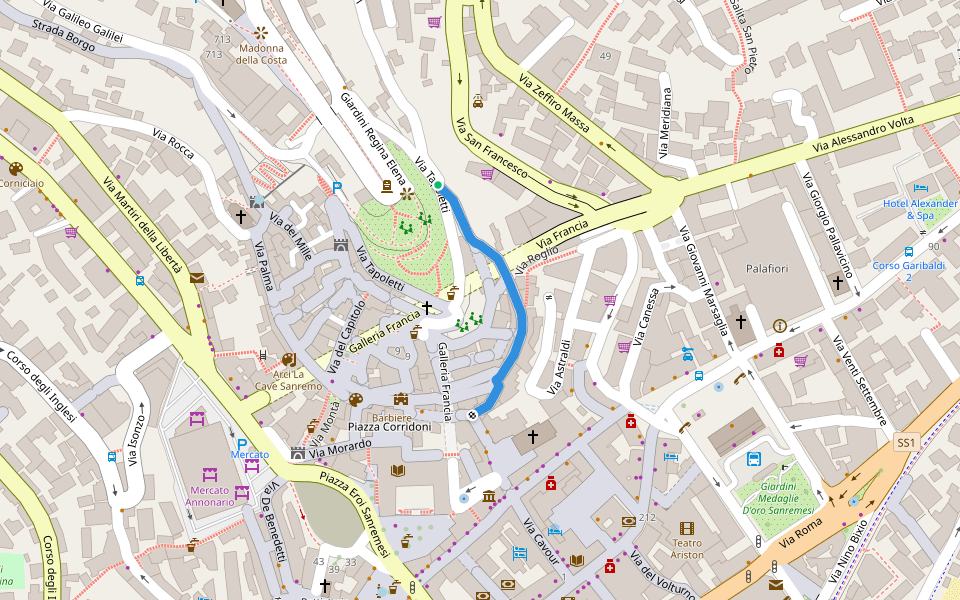 Via Romolo Moreno walking route map in Sanremo
