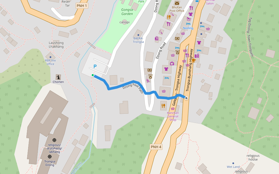 Dzong Foot Path walking route map in Shimphu Village