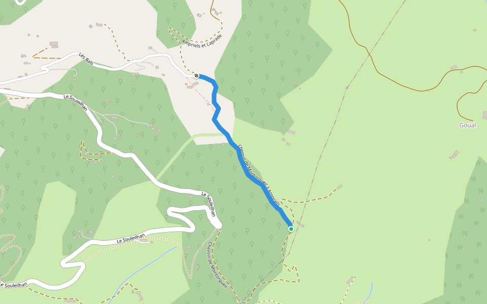 Chemin de Montorgueil à Ampriels walking route map in Bédeilhac-et-Aynat