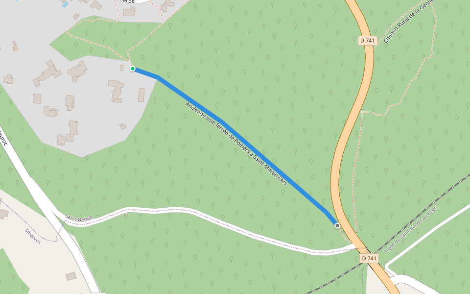 Ancienne voie ferrée de Poitiers à Saint-Martin-l'Ars walking route map in Saint-Benoît