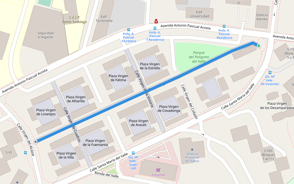 Paseo Virgen del Rocío walking route map in Jaén