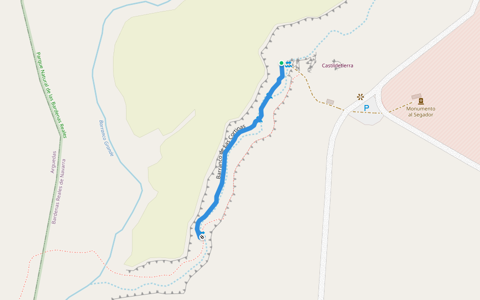 Barranco de Las Cortinas walking route map in Tudela