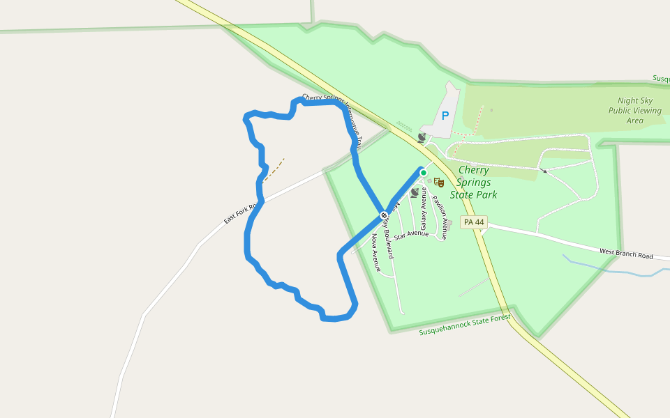 Cherry Springs Interpretive Trail walking route map in Coudersport