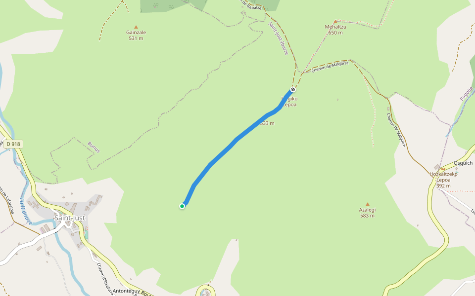 Samineko Hegi walking route map in Saint-Just-Ibarre