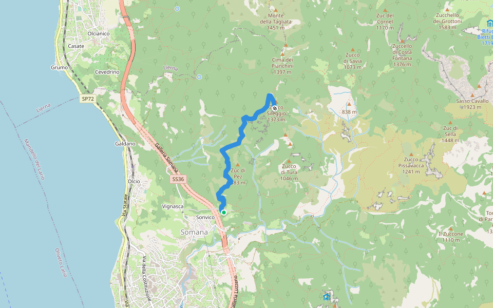 17A - Somana / Zucco Sileggio walking route map in Mandello del Lario
