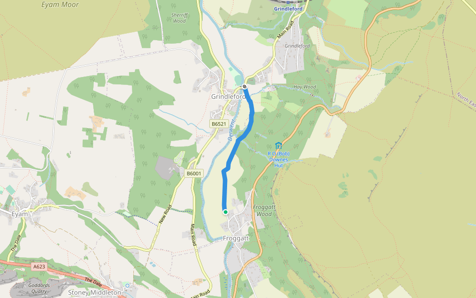 Spooner Lane walking route map in Froggatt