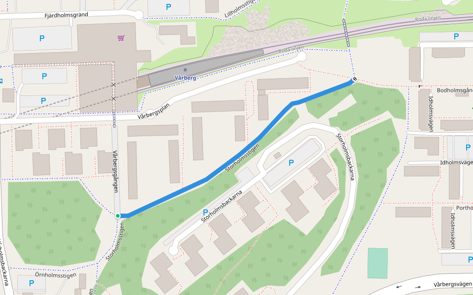 Storholmsstigen walking route map in Huddinge