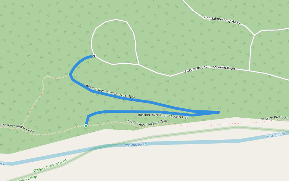 Russian River Angler Access Trail walking route map in Cooper Landing