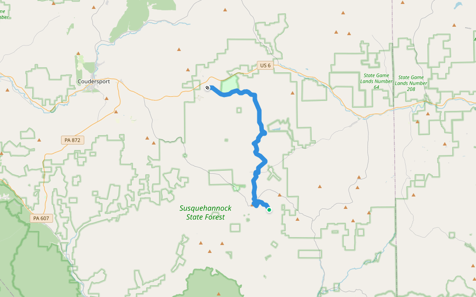 Susquehannock Trail walking route map in Galeton