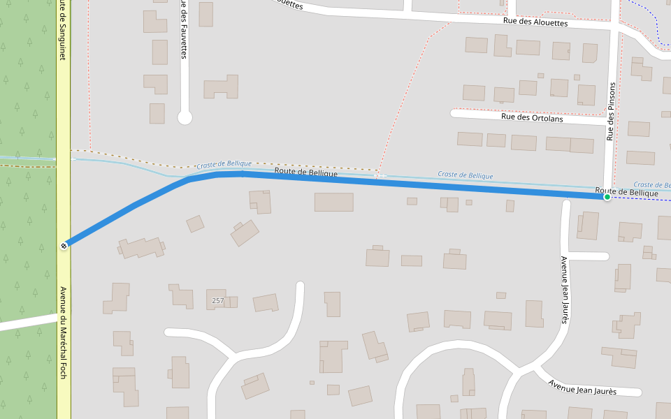 Route de Bellique walking route map in Parentis-en-Born