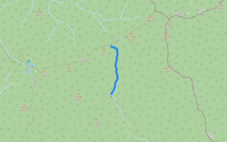 피아골 대피소-피아골 삼거리 2Km 1:08 walking route map in Gurye-gun