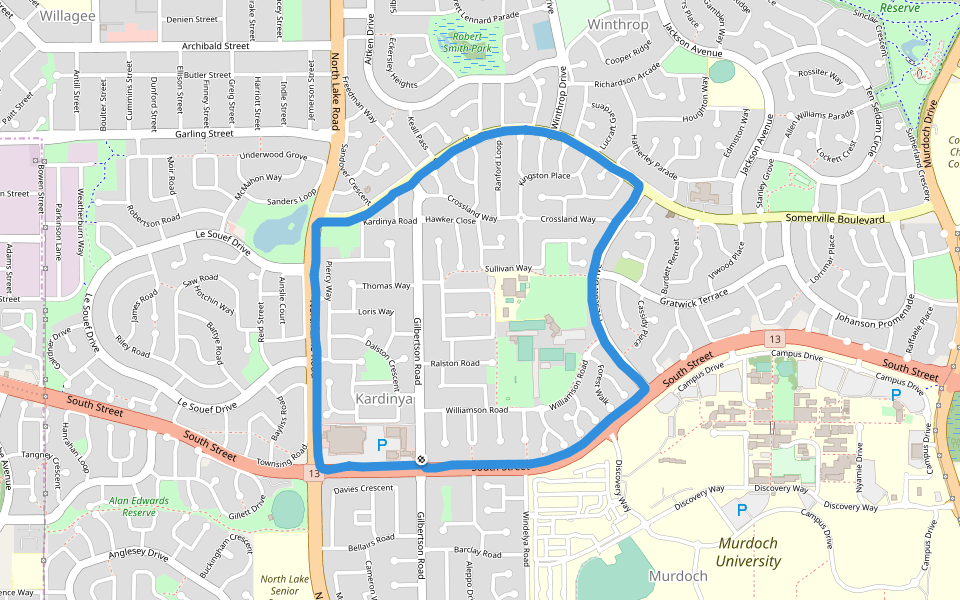 Dick Piercy Park walking route map in Kardinya