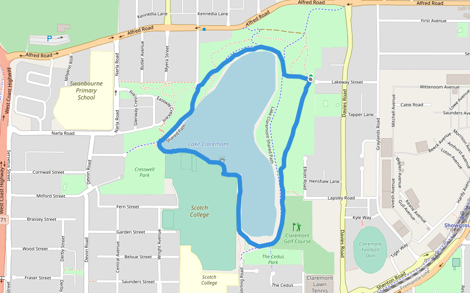 Lake Claremont walking route map in Claremont