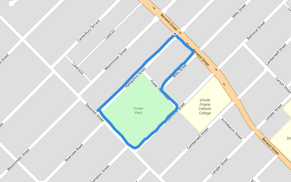 Fraser Park walking route map in East Victoria Park