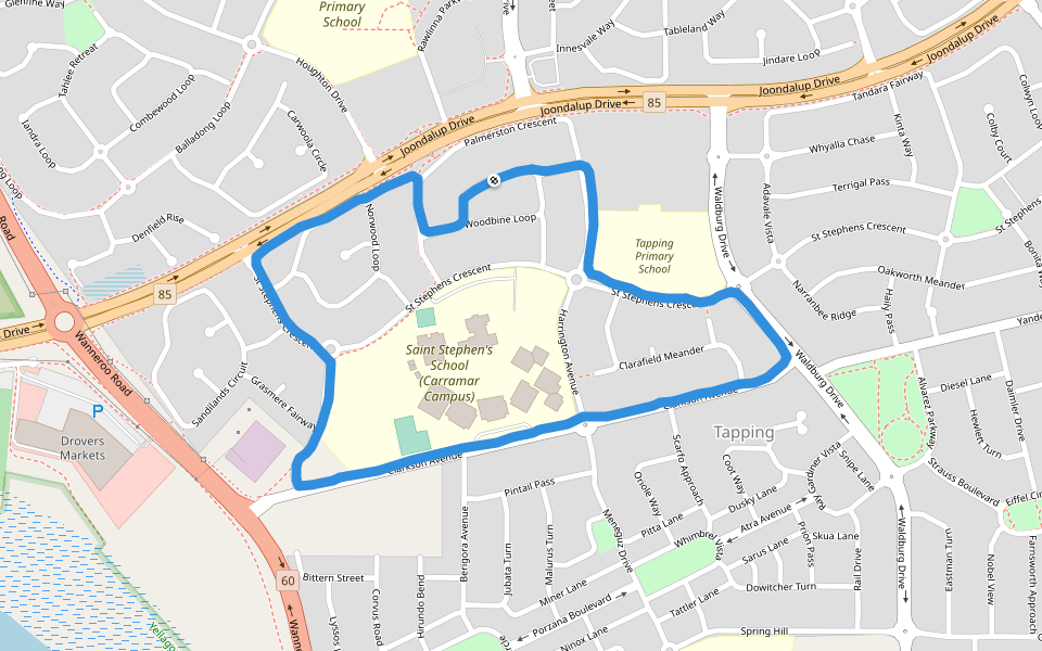 Nankeen Park walking route map in Tapping