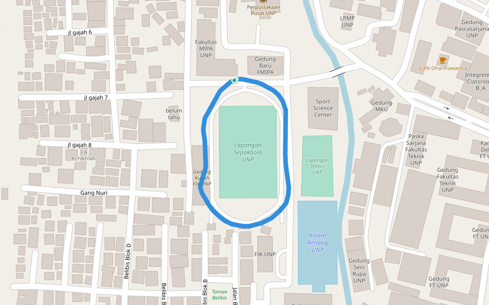Lapangan Sepakbola FIK UNP walking route map in Padang