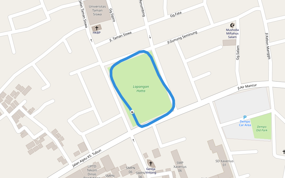 Lapangan Hatta walking route map in Palembang