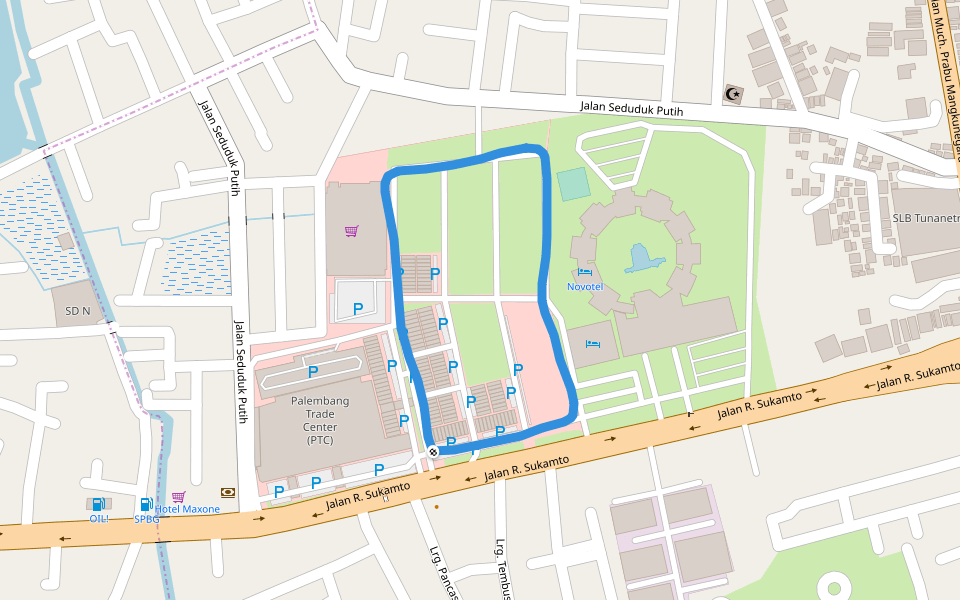 Novotel walking route map in Palembang