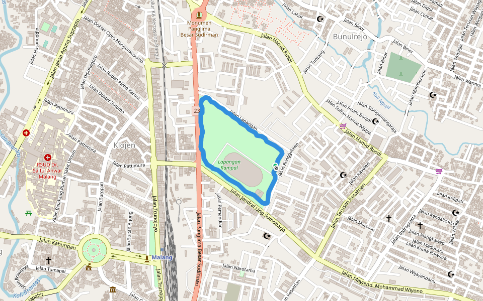 Panggung Terbuka Rampal walking route map in Blitar