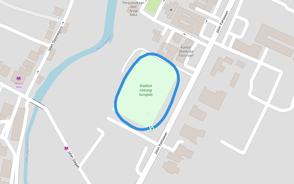 Stadion Untung Suropati walking route map in Pasuruan