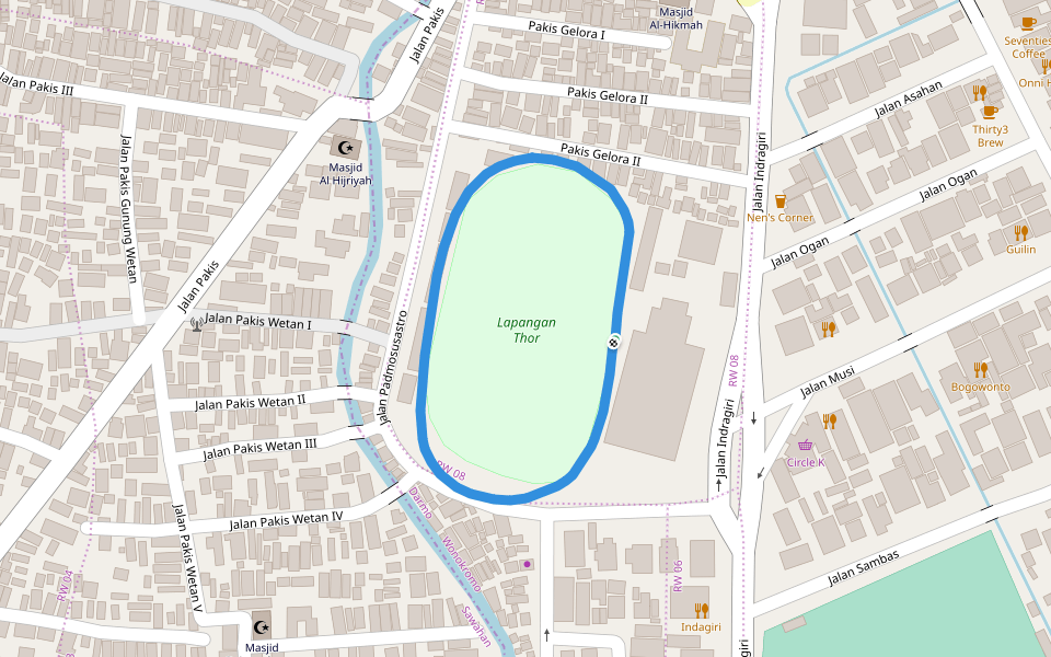 Lapangan Thor walking route map in Blitar