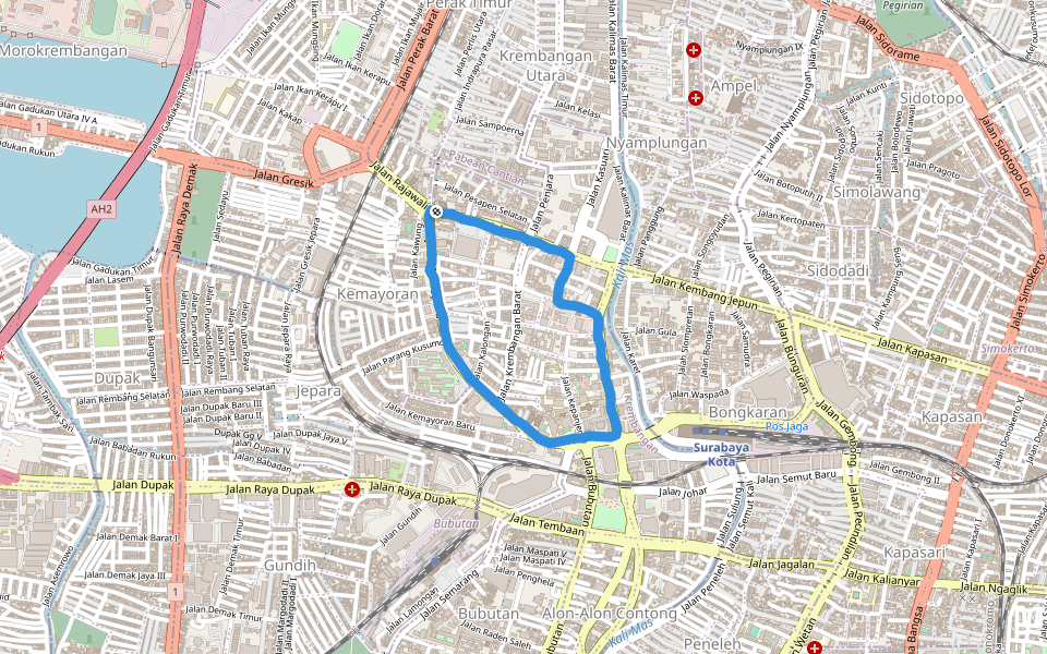 Museum Kesehatan walking route map in Surabaya