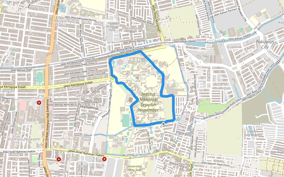 Institut Teknologi Sepuluh Nopember walking route map in Blitar