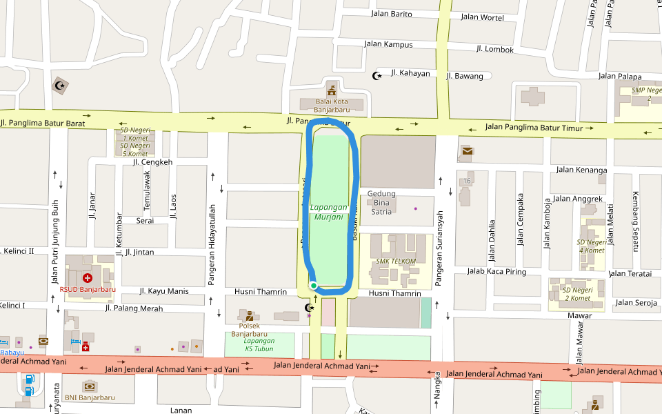 Lapangan Murjani walking route map in Banjarmasin
