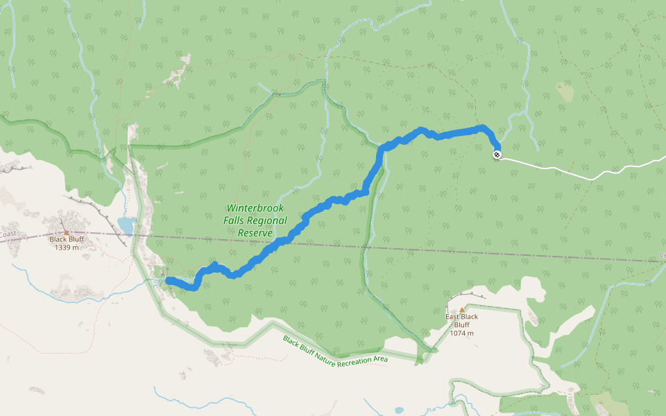 Winterbrook Falls walking route map in South Nietta