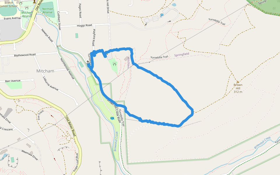 Yurrebilla Trail walking route map in Mitcham