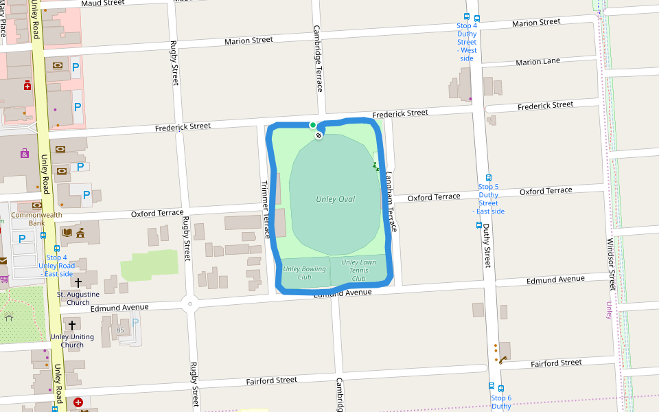 Unley Oval walking route map in Unley
